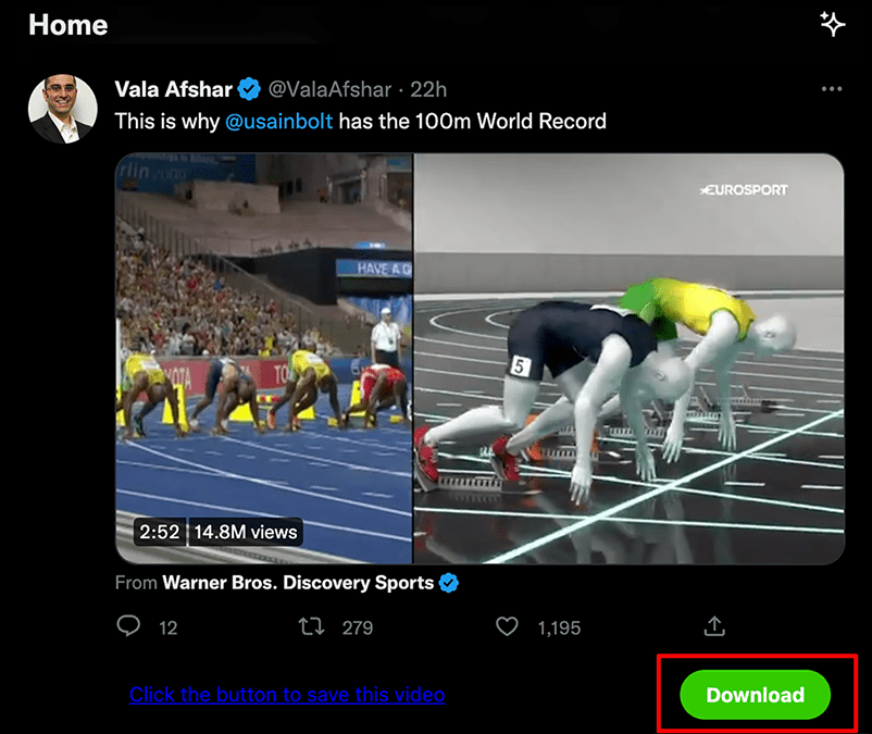 the twitter account is showing a video of a man running