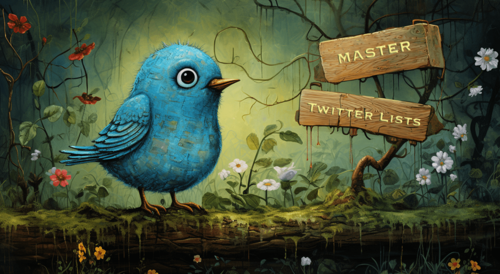 A Twitter bird looking at a sign saying 'Master Twitter Lists.'